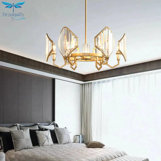 Gold Candle Hanging Pendant Light Postmodern 6/8 Lights Rectangle - Cut Crystal Chandelier