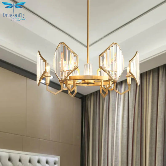 Gold Candle Hanging Pendant Light Postmodern 6/8 Lights Rectangle - Cut Crystal Chandelier