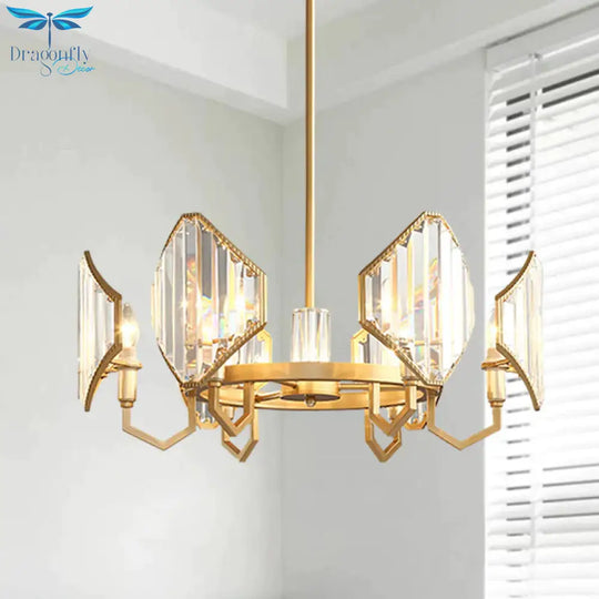 Gold Candle Hanging Pendant Light Postmodern 6/8 Lights Rectangle - Cut Crystal Chandelier