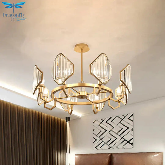 Gold Candle Hanging Pendant Light Postmodern 6/8 Lights Rectangle - Cut Crystal Chandelier
