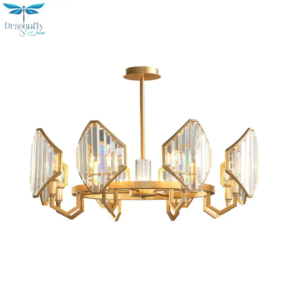 Gold Candle Hanging Pendant Light Postmodern 6/8 Lights Rectangle - Cut Crystal Chandelier
