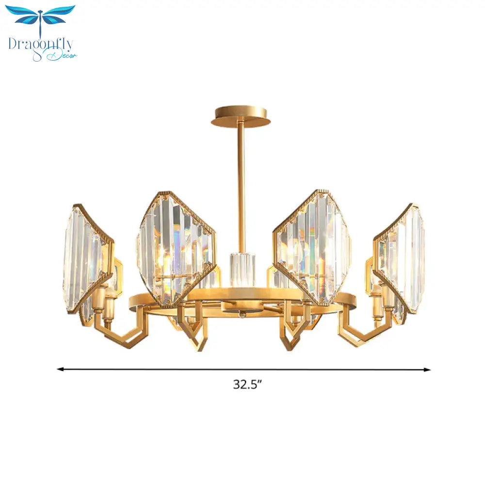 Gold Candle Hanging Pendant Light Postmodern 6/8 Lights Rectangle - Cut Crystal Chandelier