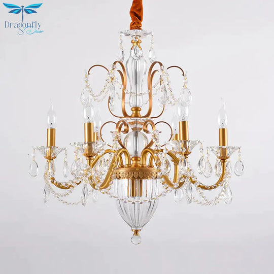 Gold Candlestick Hanging Chandelier Rural Crystal 6/8 Lights Bedroom Suspension Lighting