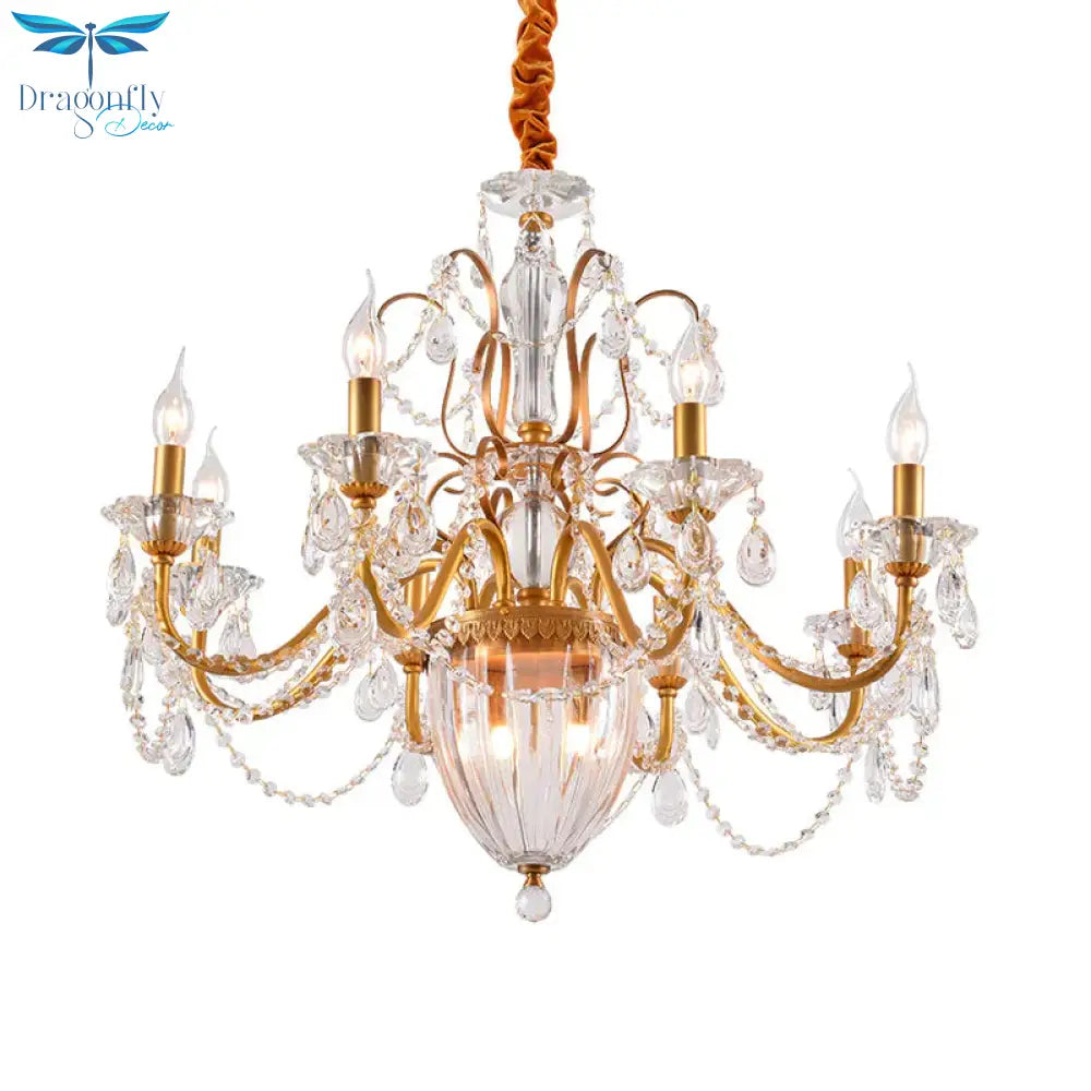 Gold Candlestick Hanging Chandelier Rural Crystal 6/8 Lights Bedroom Suspension Lighting