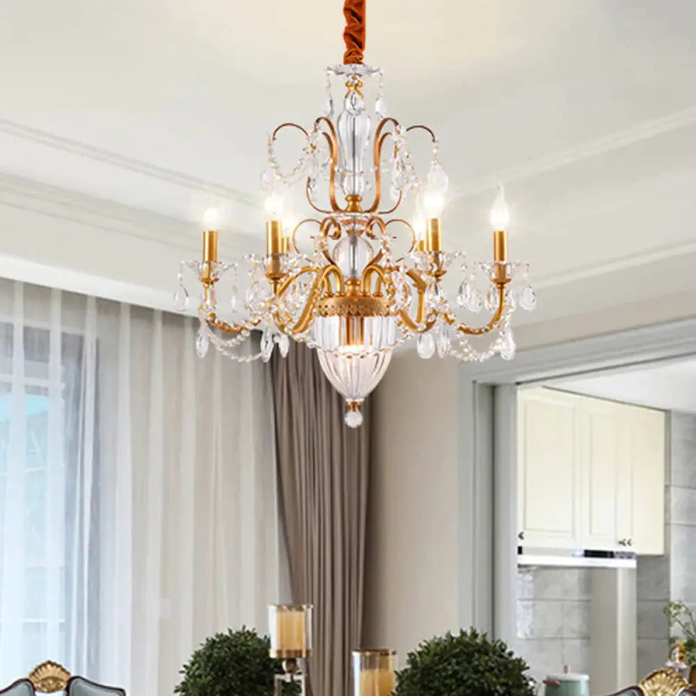 Gold Candlestick Hanging Chandelier Rural Crystal 6/8 Lights Bedroom Suspension Lighting 6 /