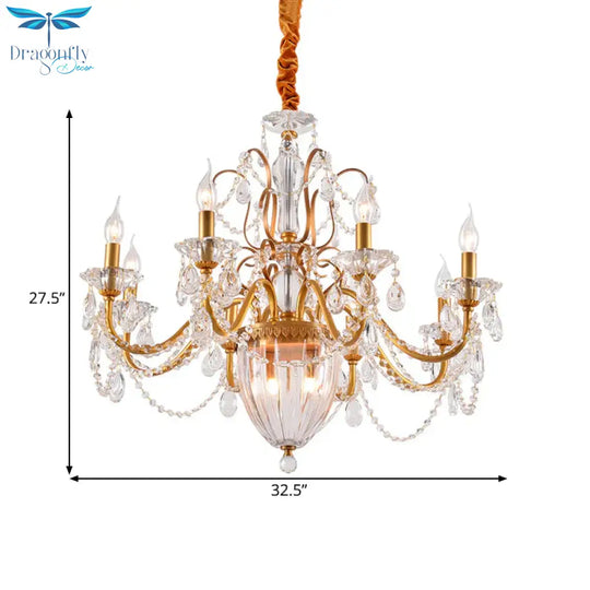 Gold Candlestick Hanging Chandelier Rural Crystal 6/8 Lights Bedroom Suspension Lighting