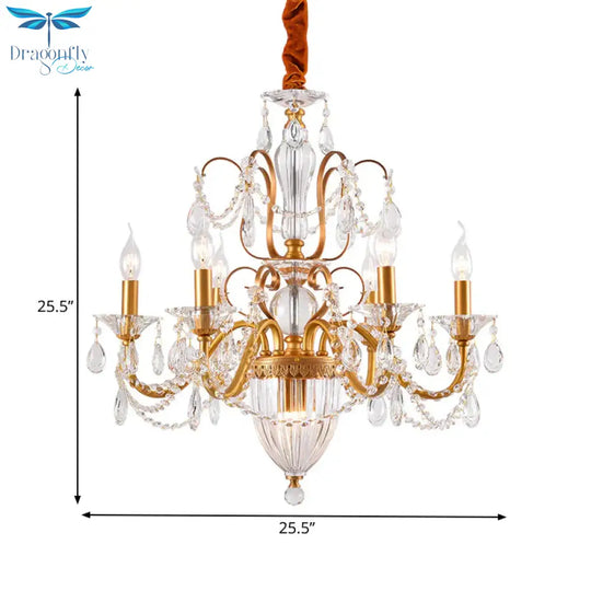 Gold Candlestick Hanging Chandelier Rural Crystal 6/8 Lights Bedroom Suspension Lighting