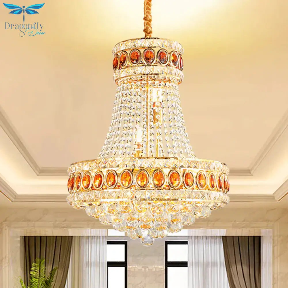 Gold Cone Pendant Chandelier Contemporary Crystal 5 - Bulb Dining Hall Suspension Lamp