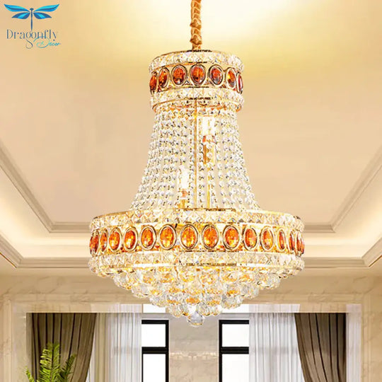 Gold Cone Pendant Chandelier Contemporary Crystal 5 - Bulb Dining Hall Suspension Lamp