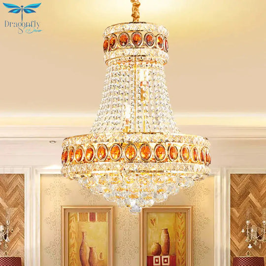 Gold Cone Pendant Chandelier Contemporary Crystal 5 - Bulb Dining Hall Suspension Lamp