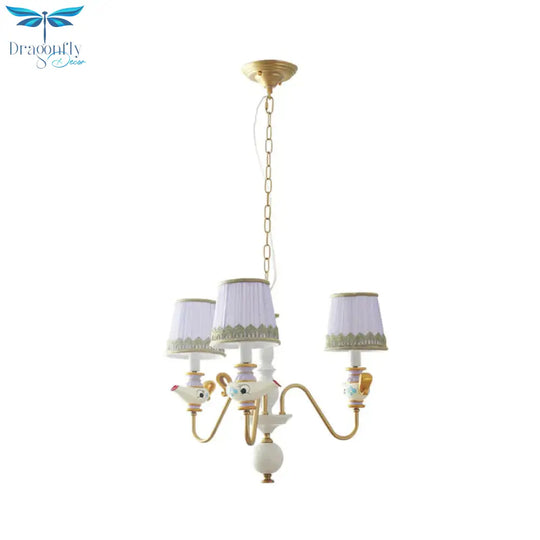 Gold Conical Pendant Lighting Modernism 3/5/6 Lights Fabric Hanging Chandelier With Teapot Decor