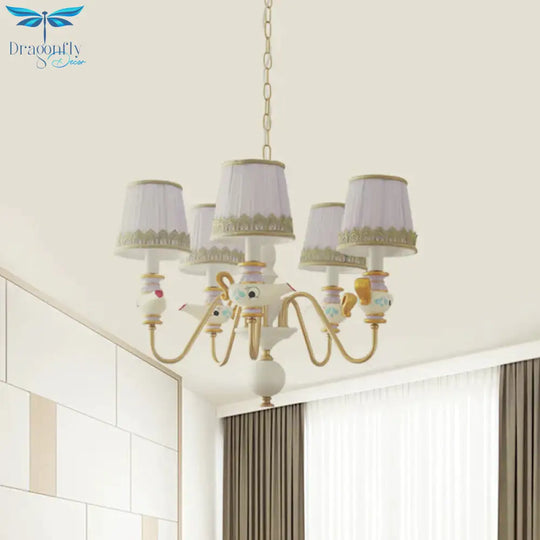 Gold Conical Pendant Lighting Modernism 3/5/6 Lights Fabric Hanging Chandelier With Teapot Decor