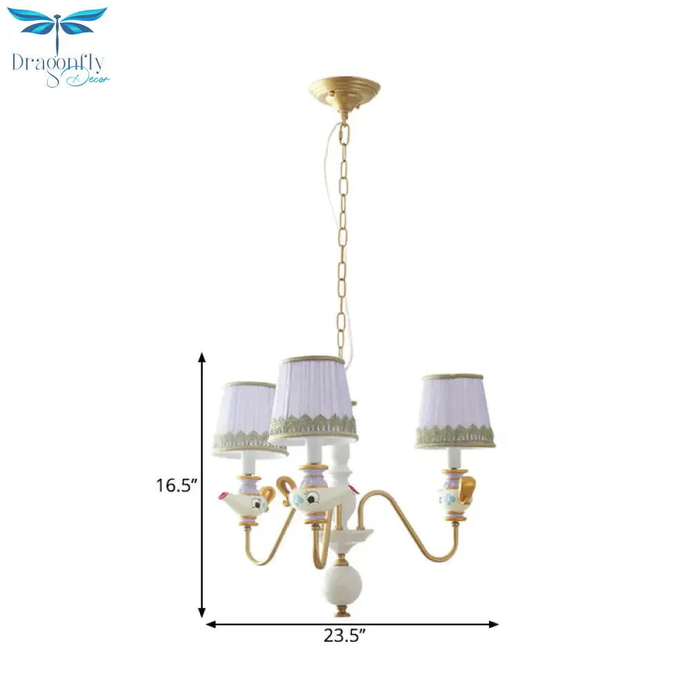 Gold Conical Pendant Lighting Modernism 3/5/6 Lights Fabric Hanging Chandelier With Teapot Decor