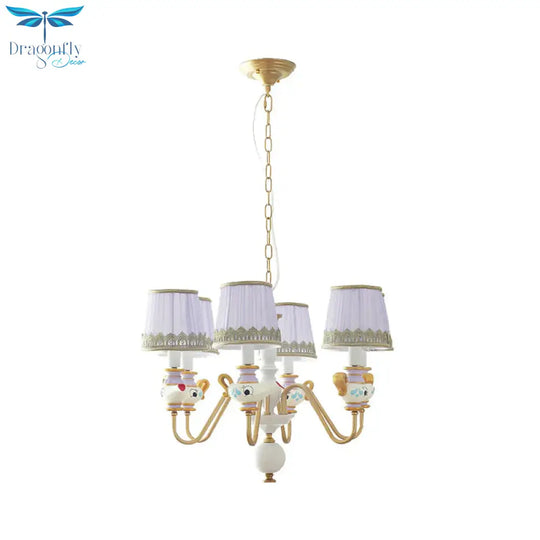 Gold Conical Pendant Lighting Modernism 3/5/6 Lights Fabric Hanging Chandelier With Teapot Decor
