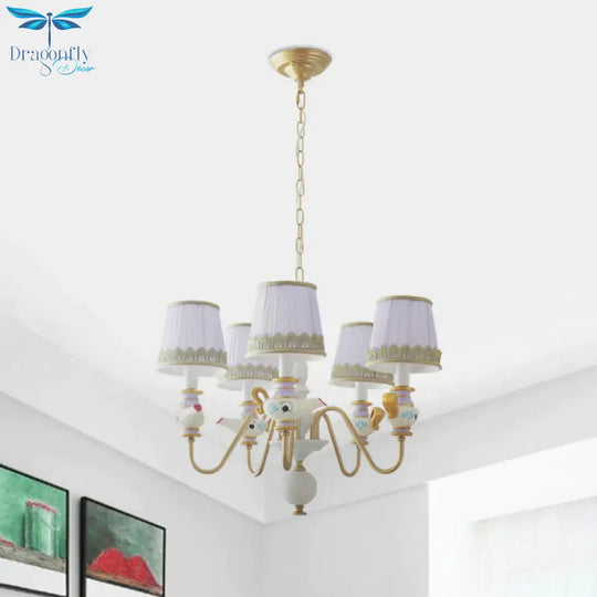 Gold Conical Pendant Lighting Modernism 3/5/6 Lights Fabric Hanging Chandelier With Teapot Decor