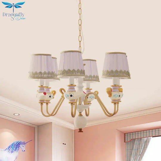 Gold Conical Pendant Lighting Modernism 3/5/6 Lights Fabric Hanging Chandelier With Teapot Decor