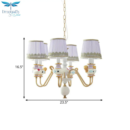 Gold Conical Pendant Lighting Modernism 3/5/6 Lights Fabric Hanging Chandelier With Teapot Decor