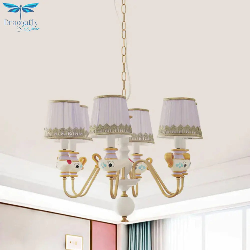 Gold Conical Pendant Lighting Modernism 3/5/6 Lights Fabric Hanging Chandelier With Teapot Decor