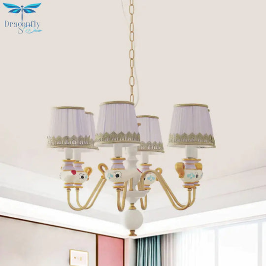 Gold Conical Pendant Lighting Modernism 3/5/6 Lights Fabric Hanging Chandelier With Teapot Decor