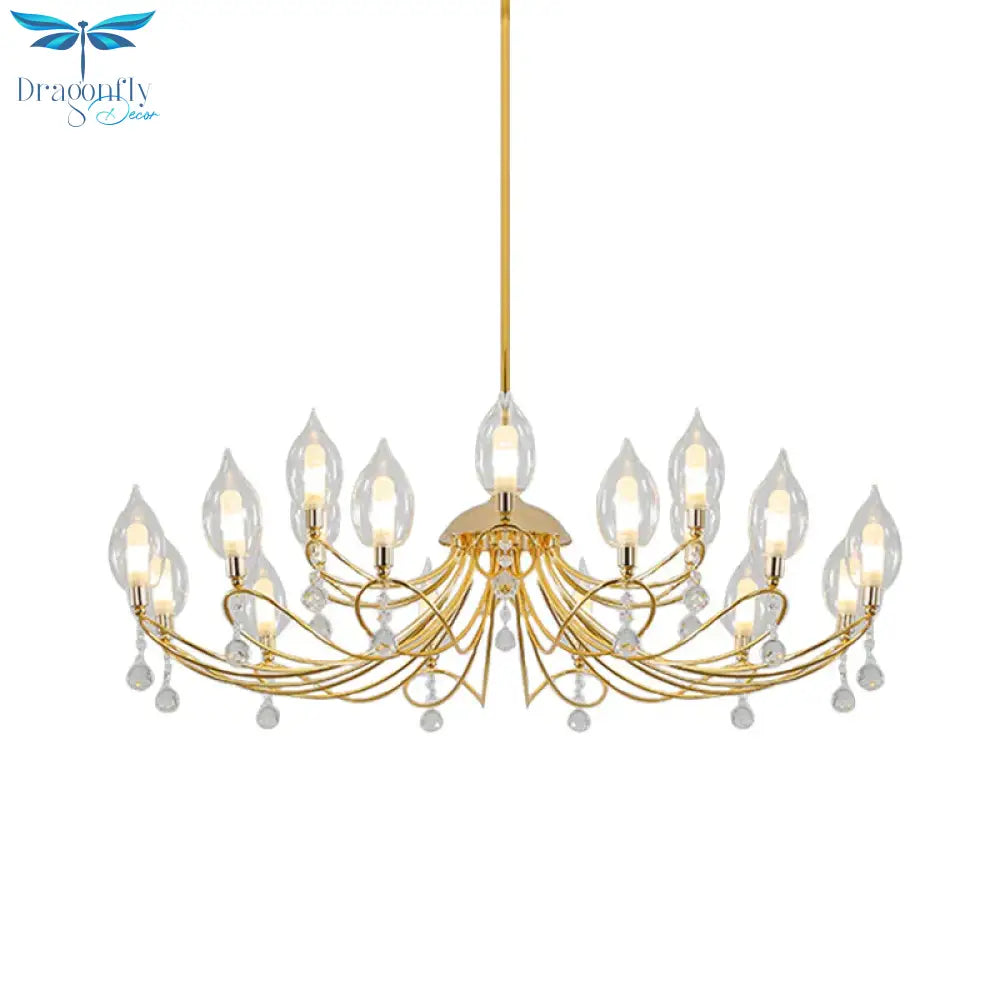 Gold Curved Arm Chandelier Lamp Modernist 9/15/18 Heads Metal Ceiling Pendant Light For Living Room