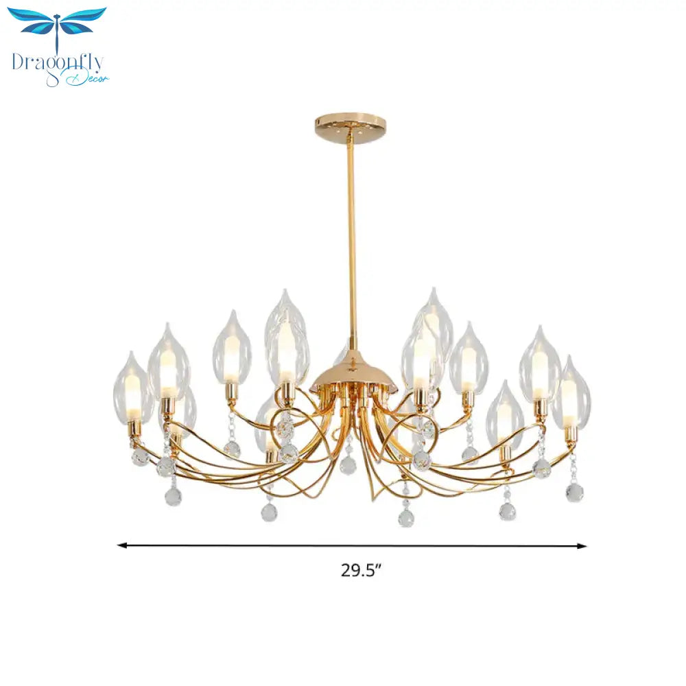 Gold Curved Arm Chandelier Lamp Modernist 9/15/18 Heads Metal Ceiling Pendant Light For Living Room