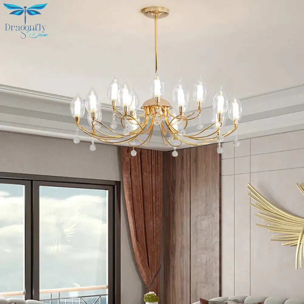 Gold Curved Arm Chandelier Lamp Modernist 9/15/18 Heads Metal Ceiling Pendant Light For Living Room