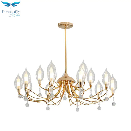 Gold Curved Arm Chandelier Lamp Modernist 9/15/18 Heads Metal Ceiling Pendant Light For Living Room