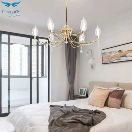Gold Curved Arm Chandelier Lamp Modernist 9/15/18 Heads Metal Ceiling Pendant Light For Living Room