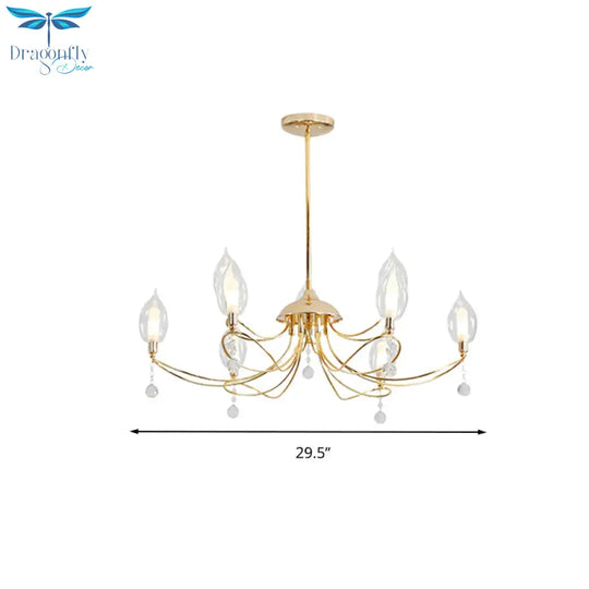 Gold Curved Arm Chandelier Lamp Modernist 9/15/18 Heads Metal Ceiling Pendant Light For Living Room
