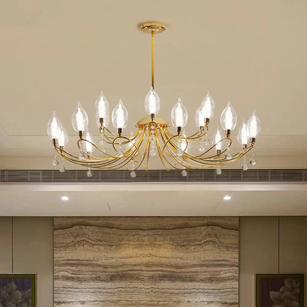 Gold Curved Arm Chandelier Lamp Modernist 9/15/18 Heads Metal Ceiling Pendant Light For Living Room