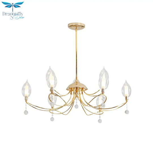 Gold Curved Arm Chandelier Lamp Modernist 9/15/18 Heads Metal Ceiling Pendant Light For Living Room