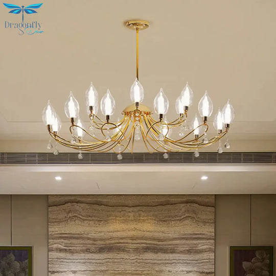 Gold Curved Arm Chandelier Lamp Modernist 9/15/18 Heads Metal Ceiling Pendant Light For Living Room
