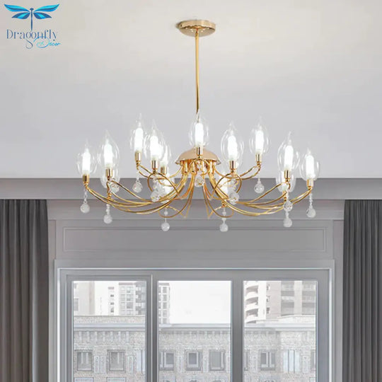 Gold Curved Arm Chandelier Lamp Modernist 9/15/18 Heads Metal Ceiling Pendant Light For Living Room
