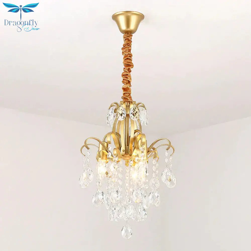 Gold Curved Arm Suspension Light Modern 3/7 Lights Crystal Drip Chandelier Fixture For Living Room