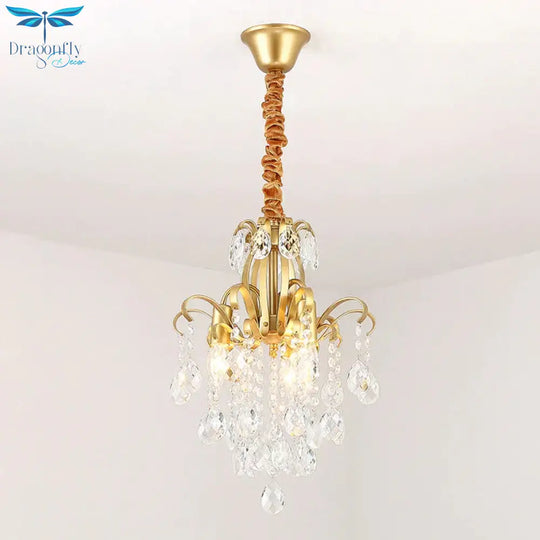 Gold Curved Arm Suspension Light Modern 3/7 Lights Crystal Drip Chandelier Fixture For Living Room