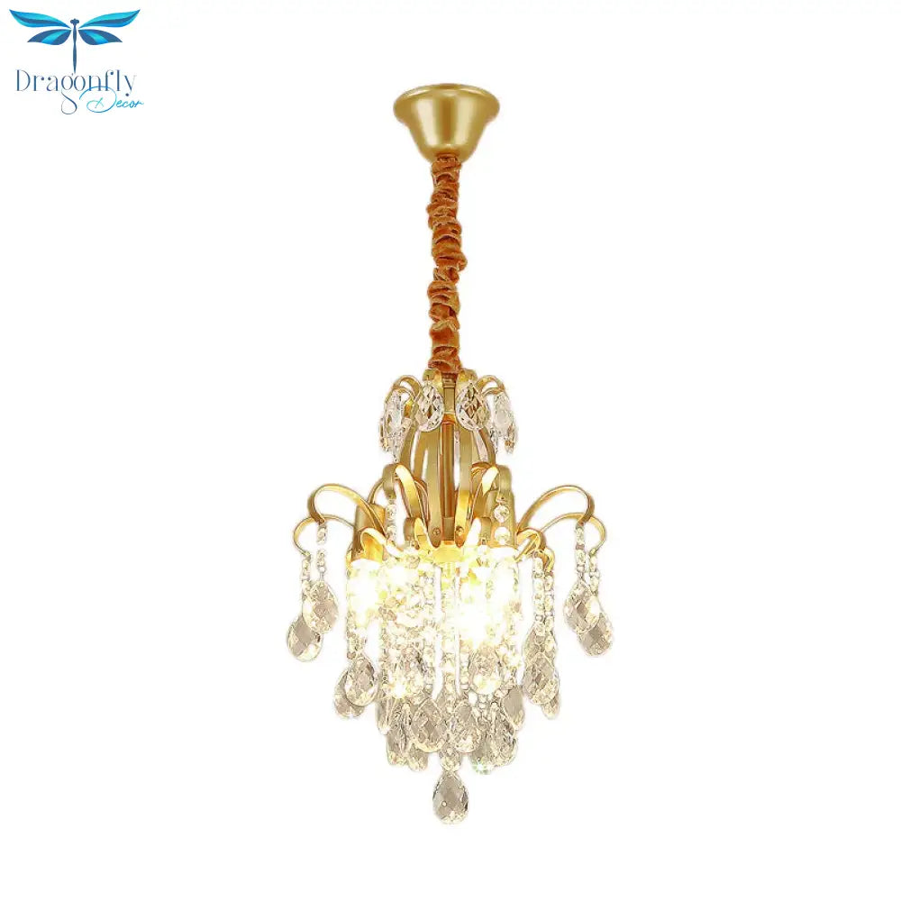 Gold Curved Arm Suspension Light Modern 3/7 Lights Crystal Drip Chandelier Fixture For Living Room