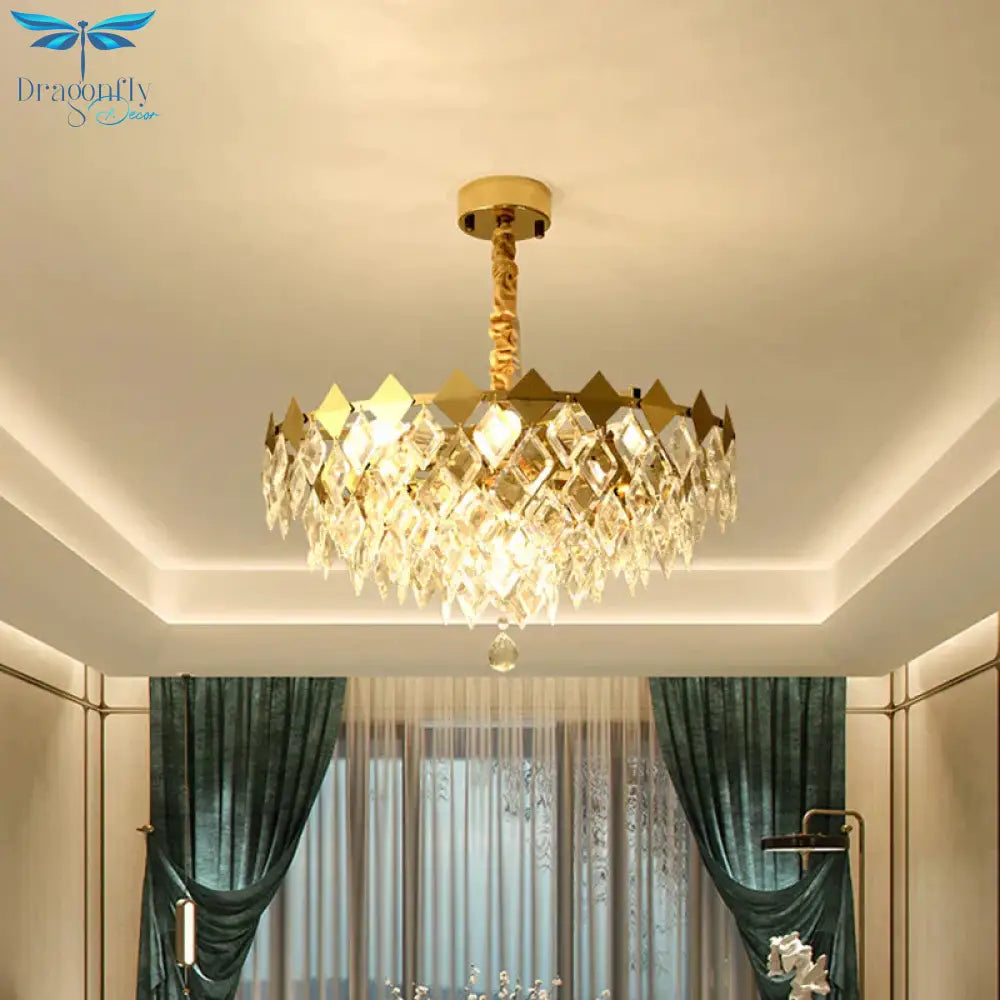 Gold Diamond Chandelier Lamp Country Clear Crystal 6/9 Bulbs Dining Room Hanging Pendant