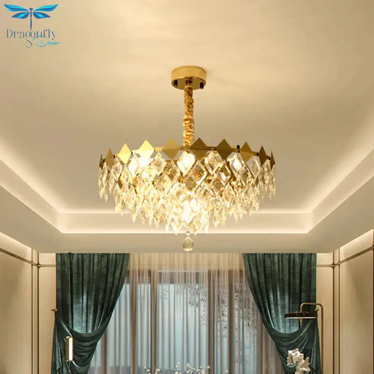 Gold Diamond Chandelier Lamp Country Clear Crystal 6/9 Bulbs Dining Room Hanging Pendant