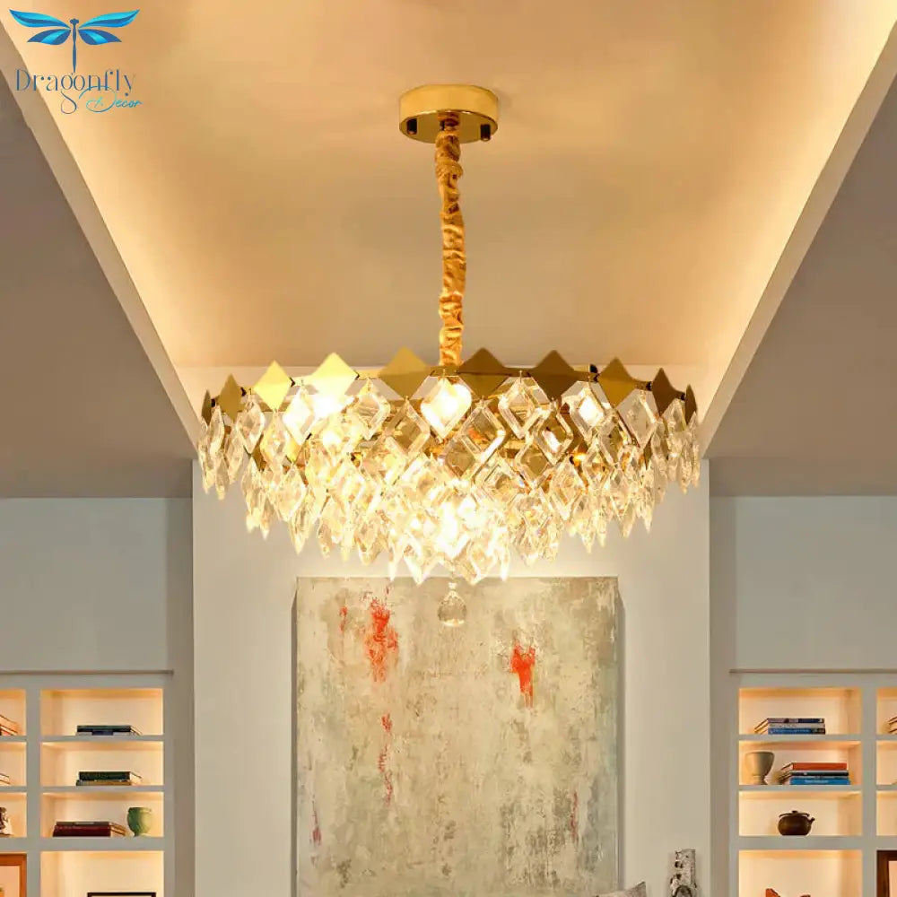 Gold Diamond Chandelier Lamp Country Clear Crystal 6/9 Bulbs Dining Room Hanging Pendant