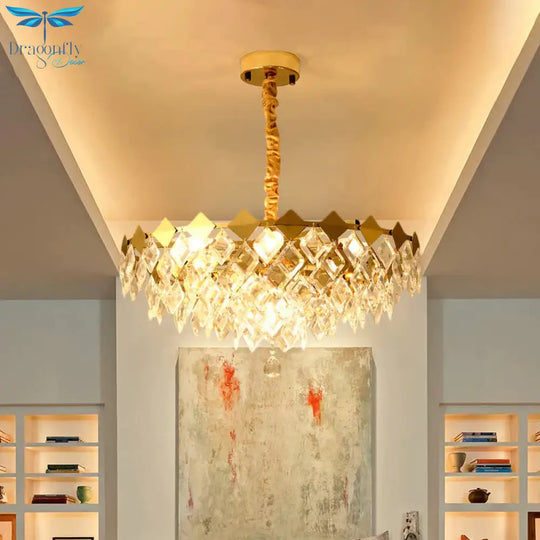 Gold Diamond Chandelier Lamp Country Clear Crystal 6/9 Bulbs Dining Room Hanging Pendant