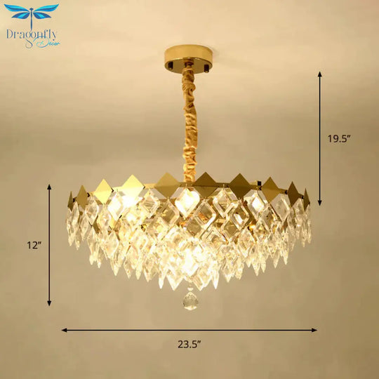 Gold Diamond Chandelier Lamp Country Clear Crystal 6/9 Bulbs Dining Room Hanging Pendant