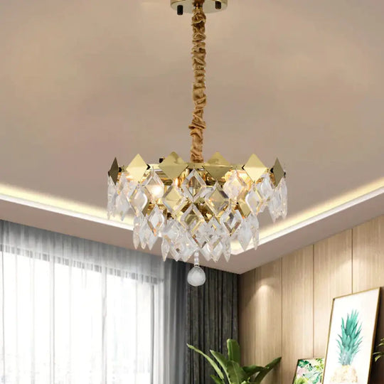Gold Diamond Chandelier Lamp Country Clear Crystal 6/9 Bulbs Dining Room Hanging Pendant 6 /