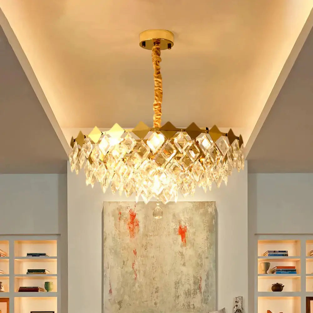 Gold Diamond Chandelier Lamp Country Clear Crystal 6/9 Bulbs Dining Room Hanging Pendant 9 /