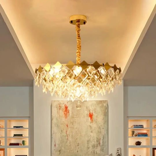 Gold Diamond Chandelier Lamp Country Clear Crystal 6/9 Bulbs Dining Room Hanging Pendant 9 /