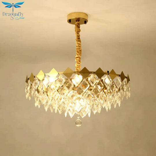 Gold Diamond Chandelier Lamp Country Clear Crystal 6/9 Bulbs Dining Room Hanging Pendant