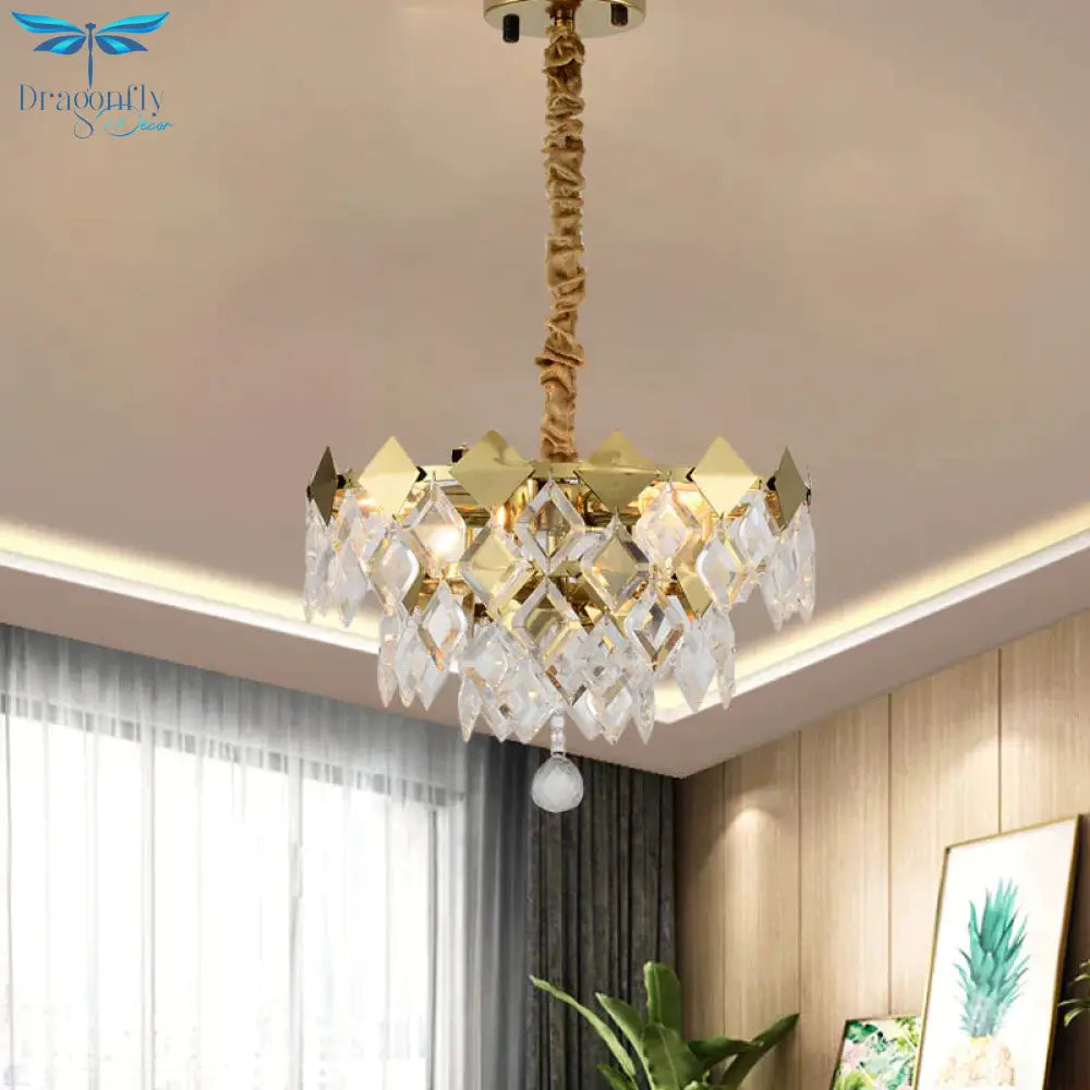 Gold Diamond Chandelier Lamp Country Clear Crystal 6/9 Bulbs Dining Room Hanging Pendant