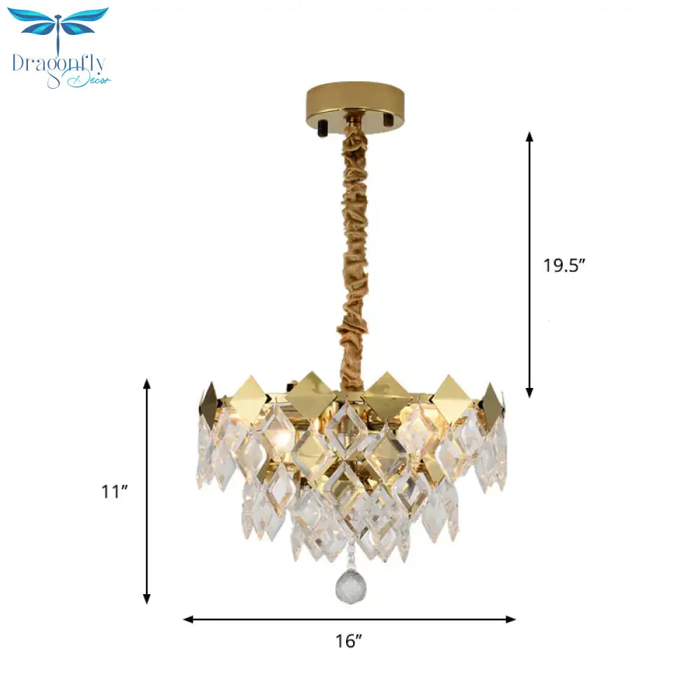 Gold Diamond Chandelier Lamp Country Clear Crystal 6/9 Bulbs Dining Room Hanging Pendant