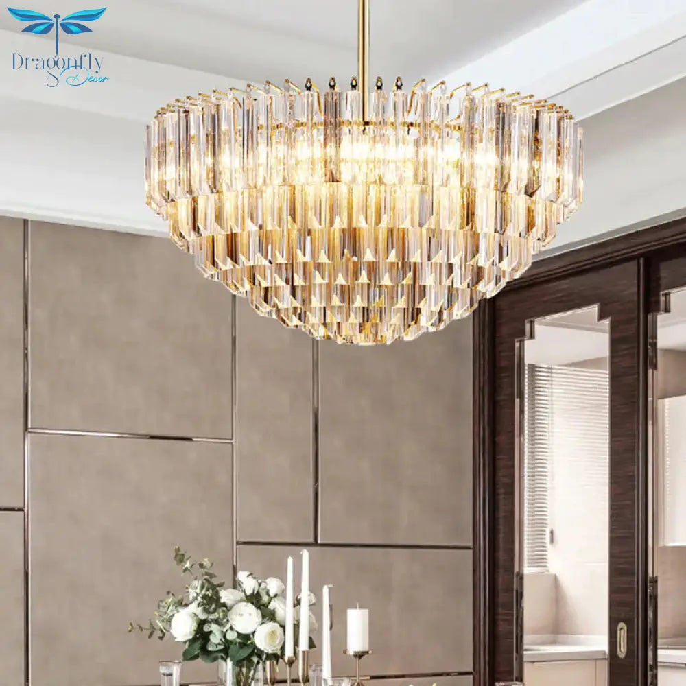 Gold Dome Ceiling Chandelier Modernist 10 Heads Beveled Crystal Suspended Lighting Fixture