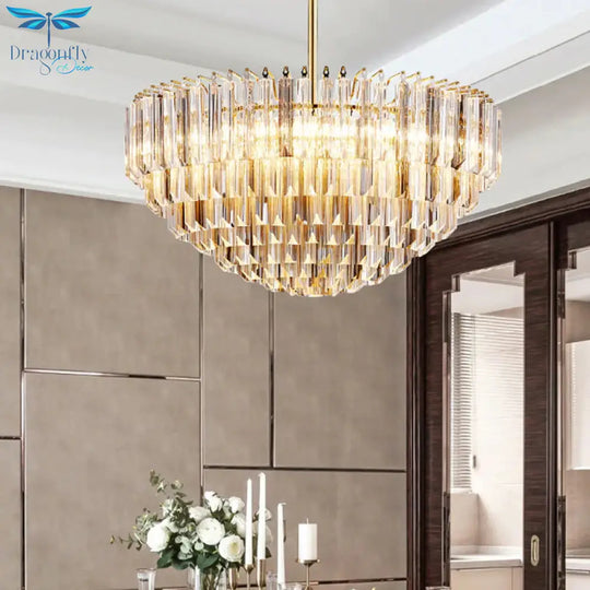 Gold Dome Ceiling Chandelier Modernist 10 Heads Beveled Crystal Suspended Lighting Fixture
