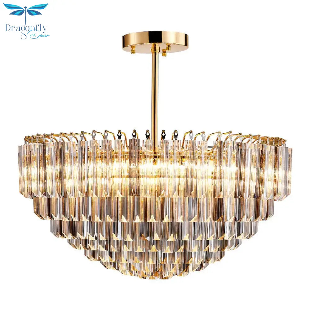 Gold Dome Ceiling Chandelier Modernist 10 Heads Beveled Crystal Suspended Lighting Fixture
